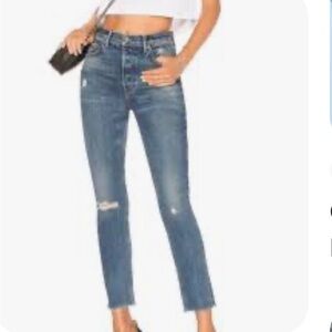 GRLFRND Karolina Distressed Blue Ankle Jeans